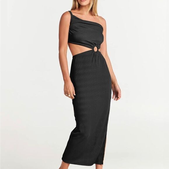 NWT Anrabess Black Ribbed One Shoulder Maxi - Picture 2 of 4